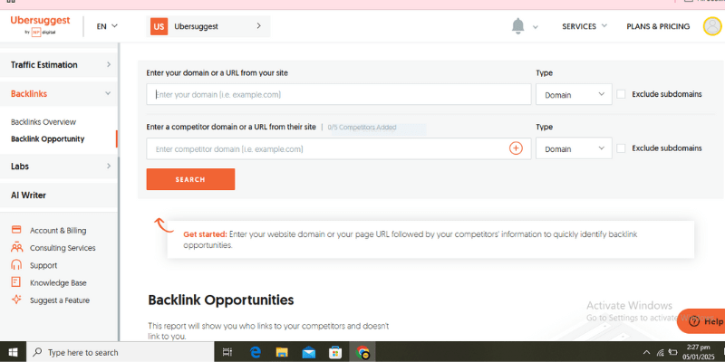 Ubersuggest tool