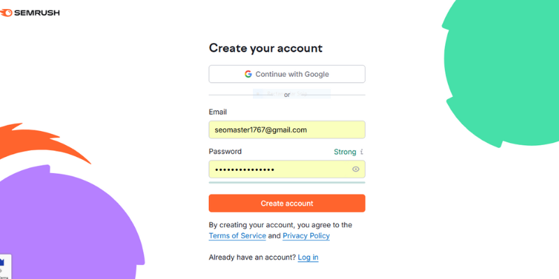 sign up for the Semrush tool